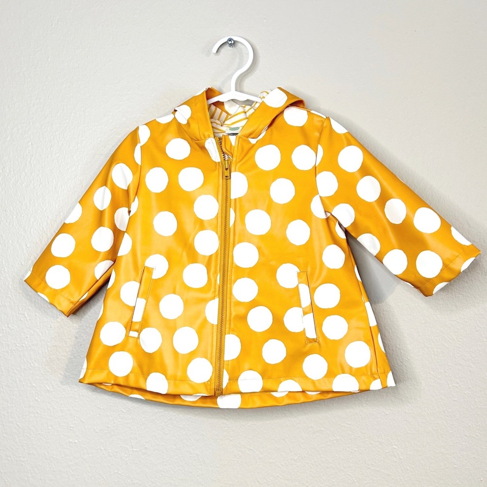 Little‎ Me Kids Girls Yellow White Polka Dot Raincoat Hooded Bow Size 12M - Picture 3 of 6